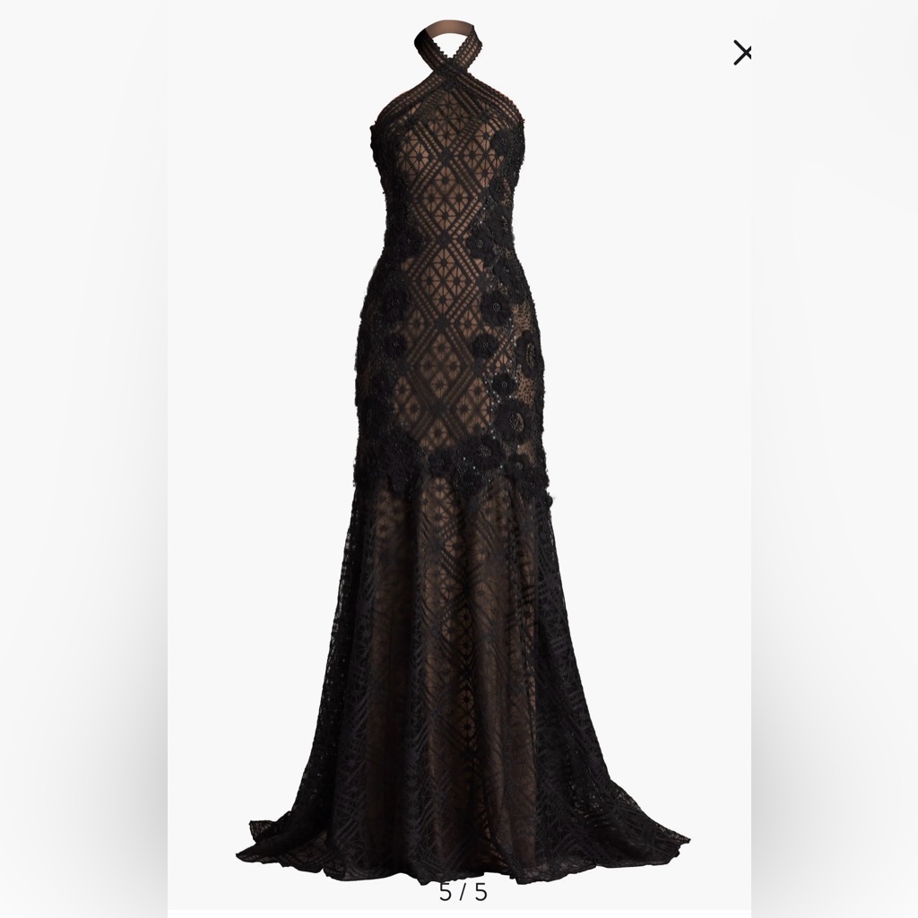 Tadashi Shoji Embroidered Sequin Lace Halter Neck Gown